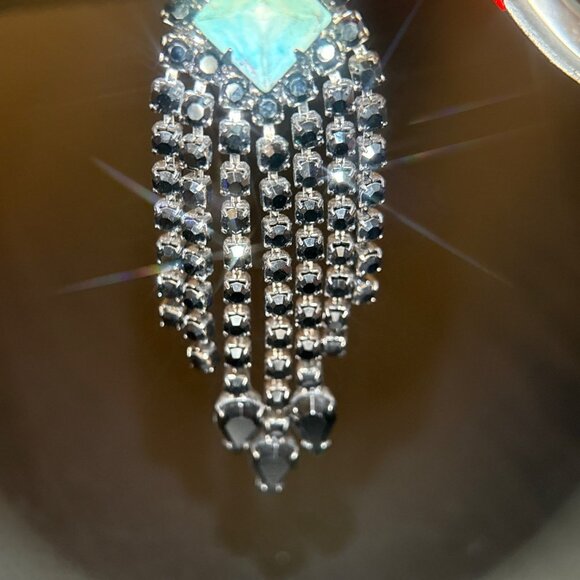 Pyramid Turquoise Black Rhinestones Drop Earrings - Picture 3 of 6